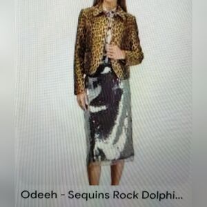NWT Designer Odeeh Euro Silver Sequin Midi Skirt 8 (38 DE) $645